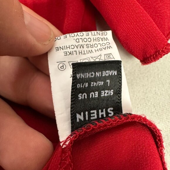 Shein Womens Ruffled Short Sleeve Blouse Size L 100% Polyester Red - Picture 5 of 7